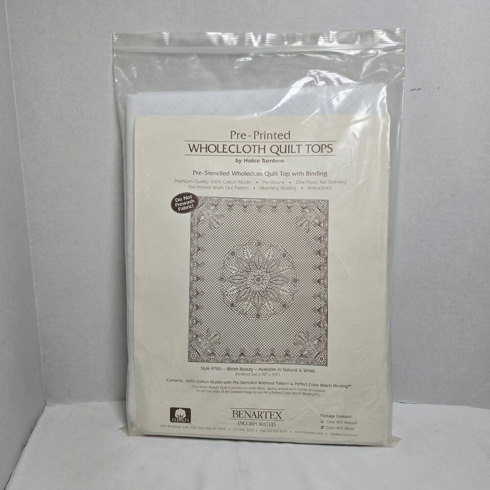 Benartex Pre-Printed Wholecloth Quilt Top 780 Welsh Beauty White NEW Open 90x108